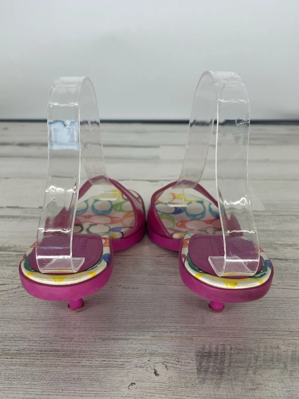 VTG Y2K Coach SCRIBBLE Signature Jelly Pink Kitten Heel Slip On Sandals Size 7.5 - Picture 4 of 6